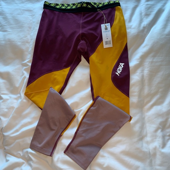 Hoka One One Pants - Hoka one one burgundy red yellow leggings size large brand new with tags